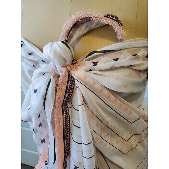 KITARA NEW YORK OVERSIZE SHEER SHAWL WRAP SCARF COVERUP BLACK PEACH GEOMETRIC OS - Picture 11 of 12